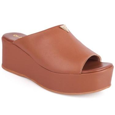 Imagem de Tamanco Feminino Anabela Flatform Plataforma Detalhe Dourado Confortáv