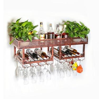 Imagem de Rack de vinho moderno montado na parede com suporte de vidro, rack de vinho de metal para bar, rack de vinho suspenso de grande capacidade, prateleira de cálice, prateleiras flutuantes, rack de