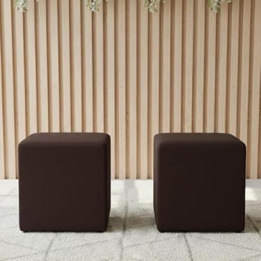 Imagem de Puff Quadrado Decorativo em Veludo Estofado – Estrutura Reforçada em Madeira, Assento Sofisticado para Sala, Quarto e Recepção(KIT 2 MARROM)