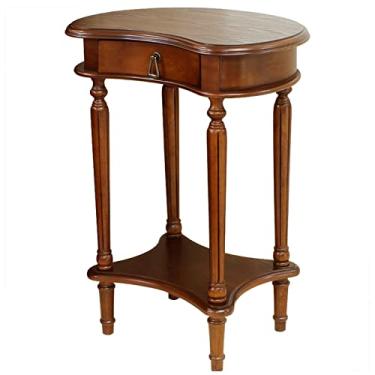 Imagem de Mesa lateral moderna de madeira maciça, mesa de canto de 2 camadas com prateleira de armazenamento e gaveta, mesa de cabeceira estreita para pequenos espaços, quarto, sala de estar, entrada, casa de