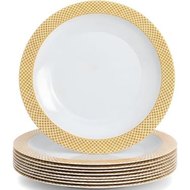 Imagem de Fun Express Carregadores de plástico transparente com aro de diamante dourado – decoração de mesa elegante, casamentos, recepções, chás de panela, banquetes e ocasiões especiais – configurações de
