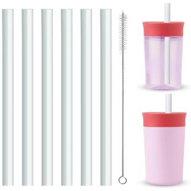 Imagem de ALINK Canudos de substituição compatíveis com Owala Kids copo de aço inoxidável com isolamento de 350 ml e copo de plástico de 425 g, 6 peças de canudos transparentes de plástico reutilizáveis para