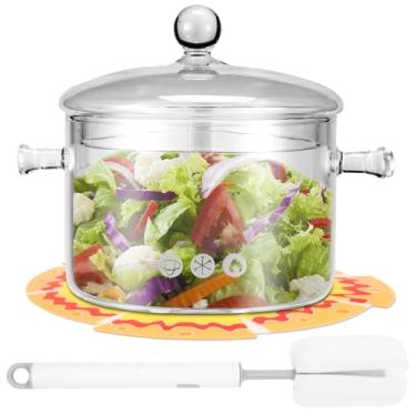 Imagem de DJAPWPX Panela de vidro, panela de vidro borossilicato de 1,821 g, conjunto de panelas de fogão transparente com escova de tampa, almofada quente para macarrão e sopa de leite