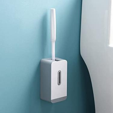 Imagem de Escova de vaso sanitário, cabo longo, conjunto de escovas de vaso sanitário de silicone para montagem na parede, sem canto morto, suporte de escova de banheiro (B) (B)