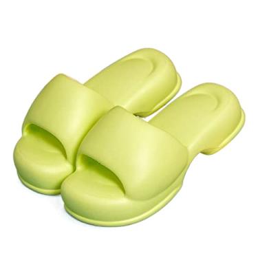 Imagem de Sapatos de banheiro adoráveis chinelos de fundo grosso feminino verão legal uso externo macaroon maré Europa e Estados Unidos casa macio elástico uma palavra arrastar chuveiro ao ar livre (verde claro