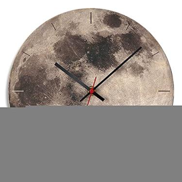 Imagem de Relógio de parede de madeira com padrão de lua de 28 cm, relógio decorativo redondo para sala de estar, relógio de quartzo sem tique-taque, operado por bateria, para hotel, quarto, sala de aula