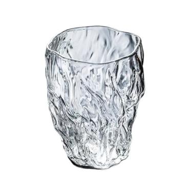 Imagem de Copo de vidro em relevo com padrão de casca de 255 g, copo de vidro borossilicato sem haste para água, suco, leite, café