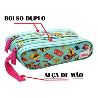 Imagem de Estojo Escolar Meninas Emoji Coração Duplo Compartimento