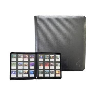 Imagem de Fichário De Cartas Com Zíper Em Couro PU Preto Com 12 Bolsos Para 480 