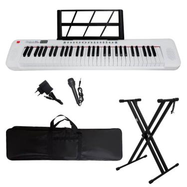 Imagem de Kit Teclado Musical 61 Teclas Estudante Iniciante Rhythmic 50WH + Capa e Suporte em X