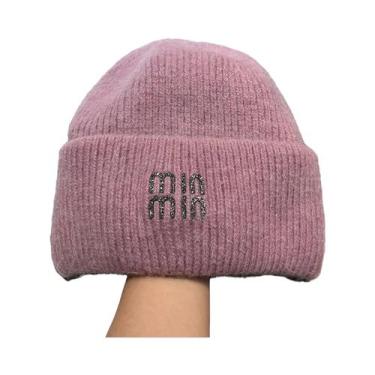 Imagem de Gorro Feminino Quente De Lã Com Strass E Pele De Coelho Genuína - Boné