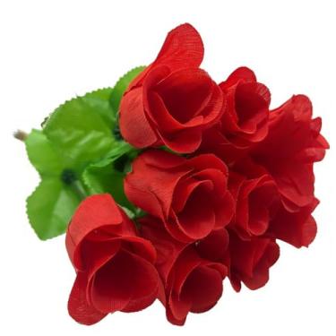 Imagem de Aliotech 10 peças de flores falsas de rosas artificiais vermelhas com haste longa de seda realista buquê de rosas vermelhas para decoração de mesa de escritório em casa, casamento, dia dos namorados