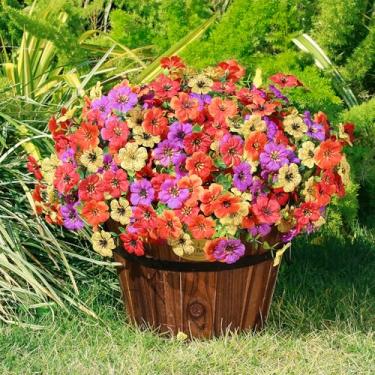 Imagem de 16 pacotes de flores artificiais para ambientes externos com folhas de eucalipto, plantas de plástico sintético resistentes a UV para ambientes internos e externos, varanda, pátio, janela, caixa