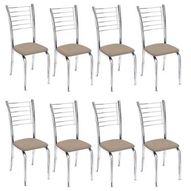 Imagem de Kit 8 Cadeiras De Jantar Lara Cromada Para Cozinha Suede Bege - Aurora Line
