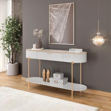 Imagem de Aparador Decorativo Amanda 1 Gaveta E 1 Prateleira Pés Metálicos Dourados Fendi/quartzo G18 - Gran Belo