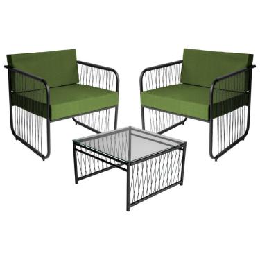 Imagem de Conjunto 2 Poltronas E Mesa Centro Fibra Sintética Córdova Preto-verde