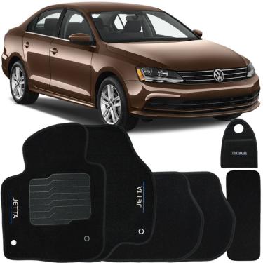 Imagem de Jogo Tapete Automotivo Carpete + Lixeira Vw Jetta 2011 à 2018 Soft Logo Bordado Preto 6 Peças