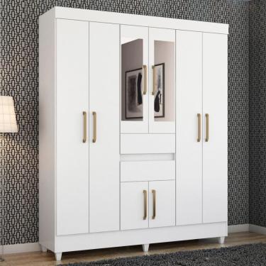 Imagem de Guarda Roupa Casal 8 Portas Com Espelho E 2 Gavetas Paranaguá Branco