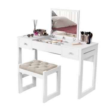 Imagem de Escrivaninha Penteadeira Com Espelho E Banqueta Luanda Fenix Branco
