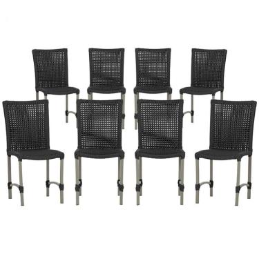 Imagem de 8 Cadeiras De Jantar Cannes De Alumínio Pintura Fend Trama Preto