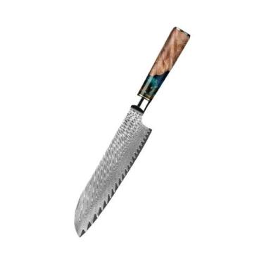 Imagem de Conjunto De Facas De Chef Em Aço Damasco VG10 Com Cabo Azul: Cutelo, F