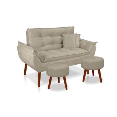 Imagem de Kit C- 01 Namoradeira Opala + 02 Puffs Redondo Danny + 02 Almofadas Suede Bege