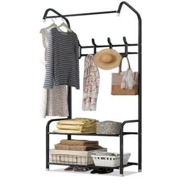 Imagem de Guarda-roupas Preto Arara Cabideiro Com Prateleira – Organização E Estilo Em Um Só Produto