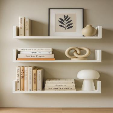 Imagem de Kit 03 Prateleiras U 60cm Decoracao Porta Livros Sala Branco