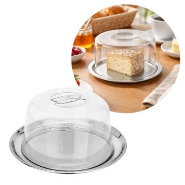 Imagem de Queijeira em Aço Inox com Tampa Acrílica Redonda 20cm x 9cm