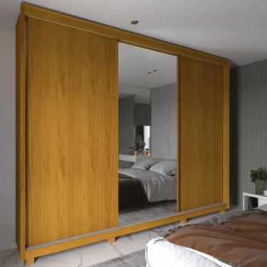 Imagem de Guarda Roupa Casal Flex com Espelho 3 Portas de Correr e Pes Em MDF Platinum Gelius