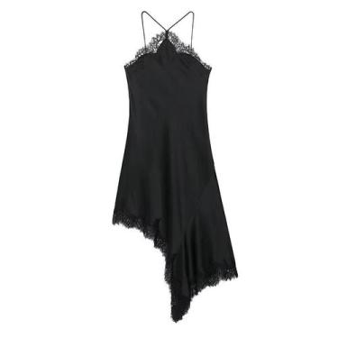 Imagem de Vestido Longo Assimétrico De Renda E Cetim Para Mulheres, Moda De Verã