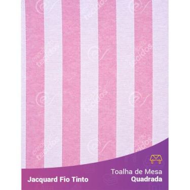 Imagem de Toalha de Mesa Quadrada em Tecido Jacquard Rosa Bebê e Branco Listrado