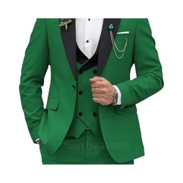 Imagem de Terno Slim Fit Rosa Vermelho 3 Peças Masculino: Blazer Transpassado, C