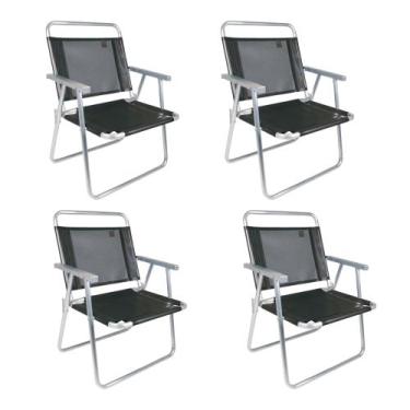 Imagem de KIt 4 Cadeiras de Praia Oversize Preta Reforçada 140kg Mor, Oversize