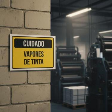 Imagem de Placa Acm De Cuidado Vapores De Tinta 18X23 - Sinalizo