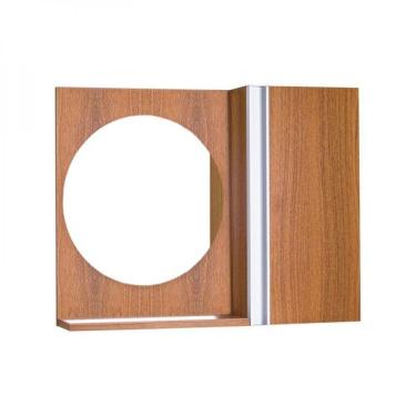 Imagem de Espelho Redondo para Banheiro com Armário Freijó com Barra