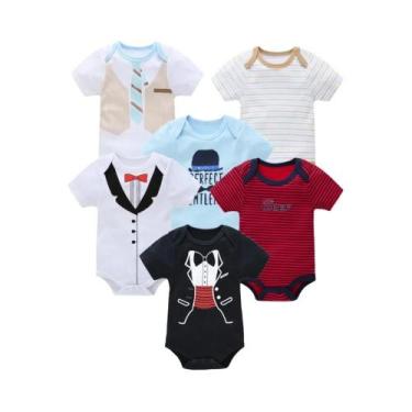 Imagem de Conjunto De Bodies Unissex Para Bebês 3 Peças 6 Peças 100% Algodão Man