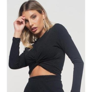 Imagem de Cropped Salvatore Fashion Nó Manga Longa Canelada Feminino-Feminino