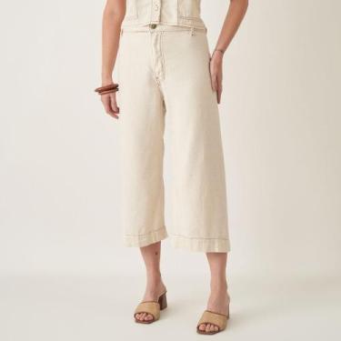 Imagem de Calça Pantacourt Linho Cintura Alta Sem Costura Lateral - Bloom, Cru, 