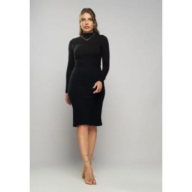 Imagem de Vestido Midi Manga Longa Canelado Preto Salvatore, P