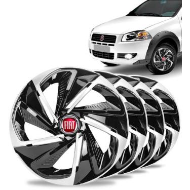 Imagem de Jogo 4 Calota Nitro Aro 14 Preta Prata Strada Fiat Palio Uno - Elitte