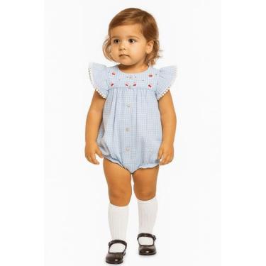 Imagem de Romper Bebê Menina Xadrez Vichy com Bordado Cereja Papilloo, Branco, P