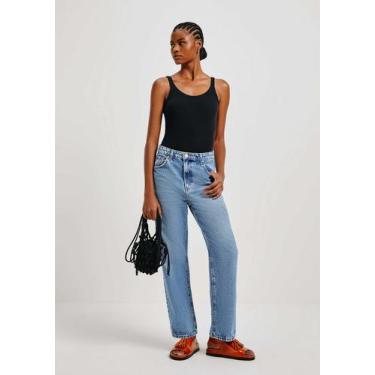 Imagem de Calça Jeans Básica Feminina Reta Cintura Alta Marmorizada - Hering, 04