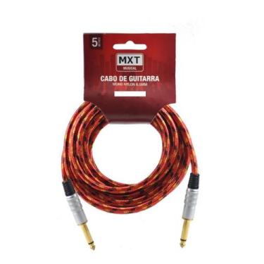 Imagem de Cabo P10 Guitarra 5 metros Nylon Têxtil MXT, Dourado/Vermelho