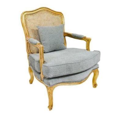 Imagem de Poltrona Luiz XV Tecido Cinza Encosto Palhinha Madeira - LUXdécor