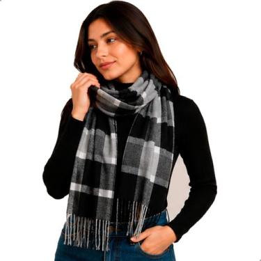 Imagem de Cachecol Echarpe Manta Xale Lenço Inverno 160cm Xadrez Unissex - Cinza