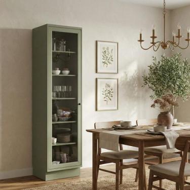 Imagem de Cristaleira 1 Porta com Vidro 60cm Cozinha Sevilha 100% MDF Verde - He