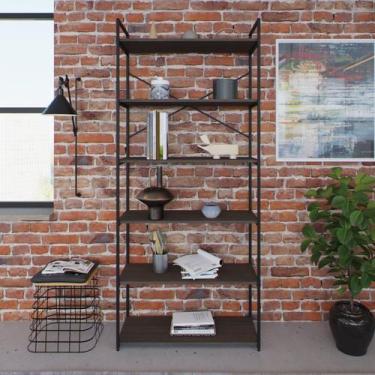 Imagem de Estante Alta com 6 Prateleiras 185x80x33cm Yon Marrom/Terracota/Preto 