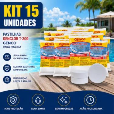 Imagem de Kit 15 Pastilhas Cloro Multiação Genco 3 em 1 Para Piscinas