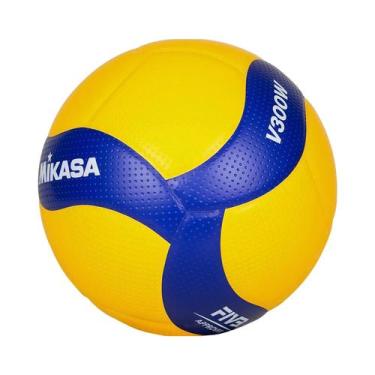 Imagem de Bola De Vôlei MIKASA V300W Azul E Amarela Tamanho 5 De Alta Qualidade 
